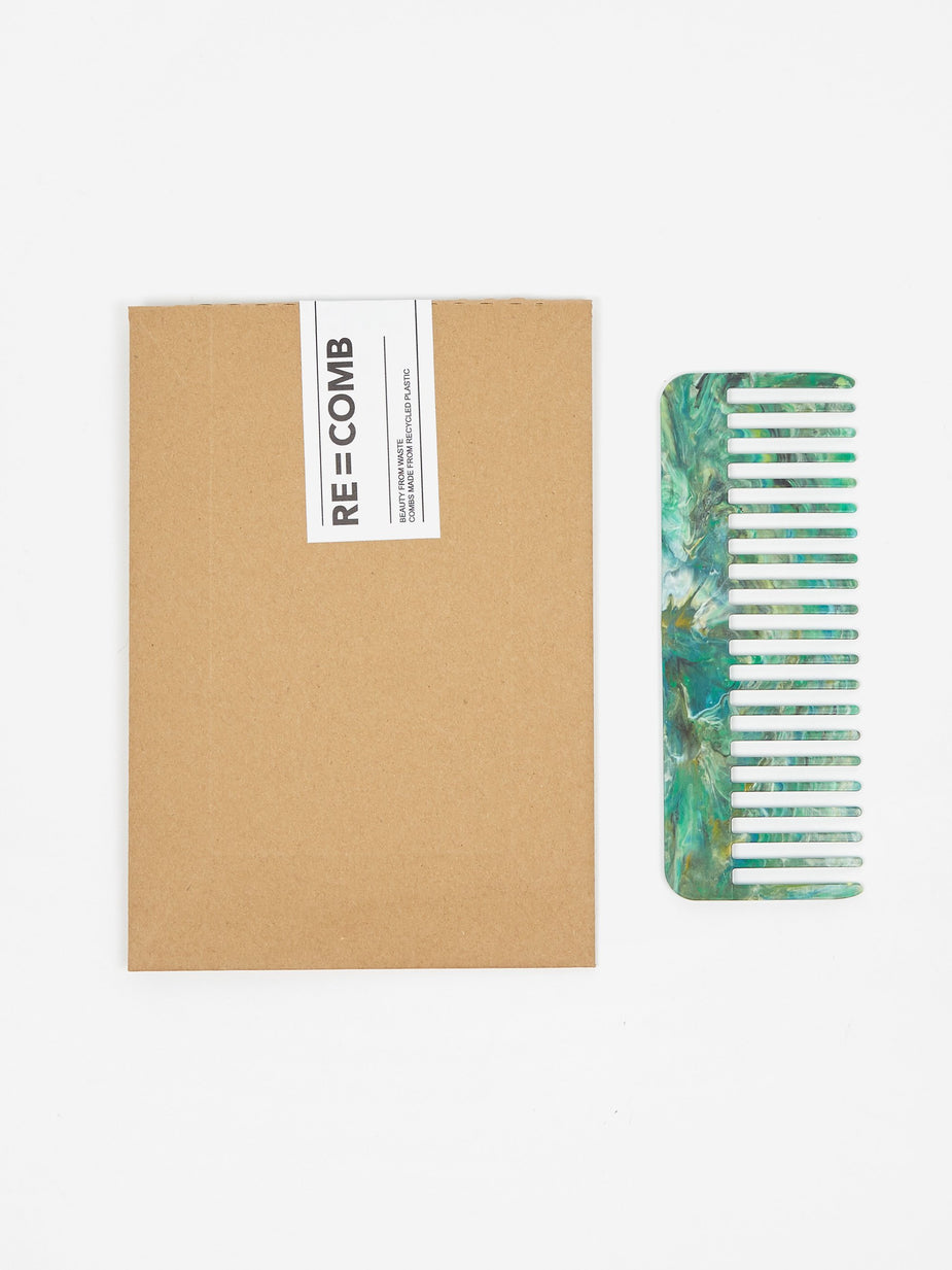 RE=COMB RE=COMB Recycled Plastic Hair Comb - Marbled Cool - Green