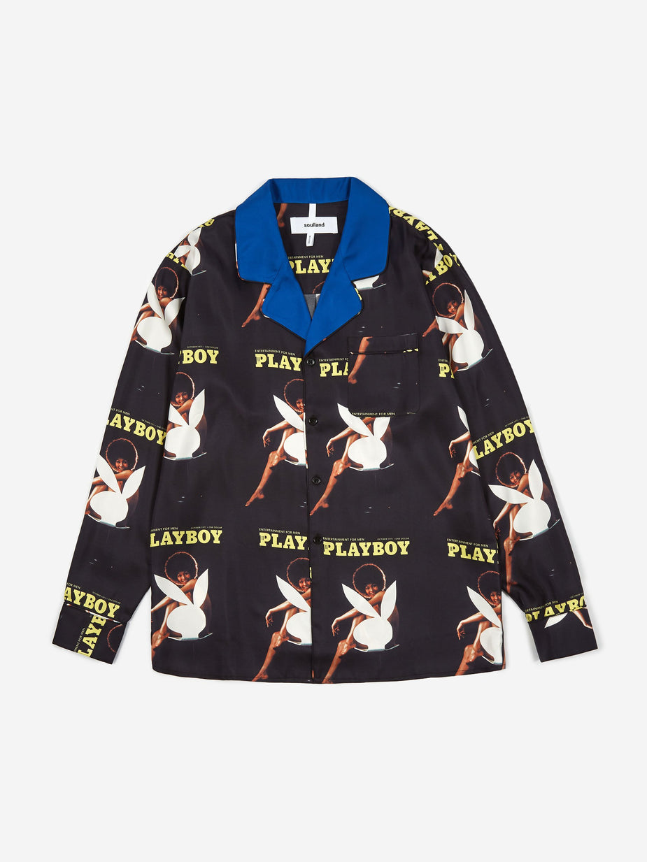 Soulland Soulland x Playboy Jean Silk Shirt - Navy - Blue