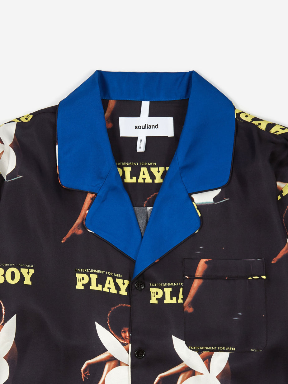 Soulland Soulland x Playboy Jean Silk Shirt - Navy - Blue