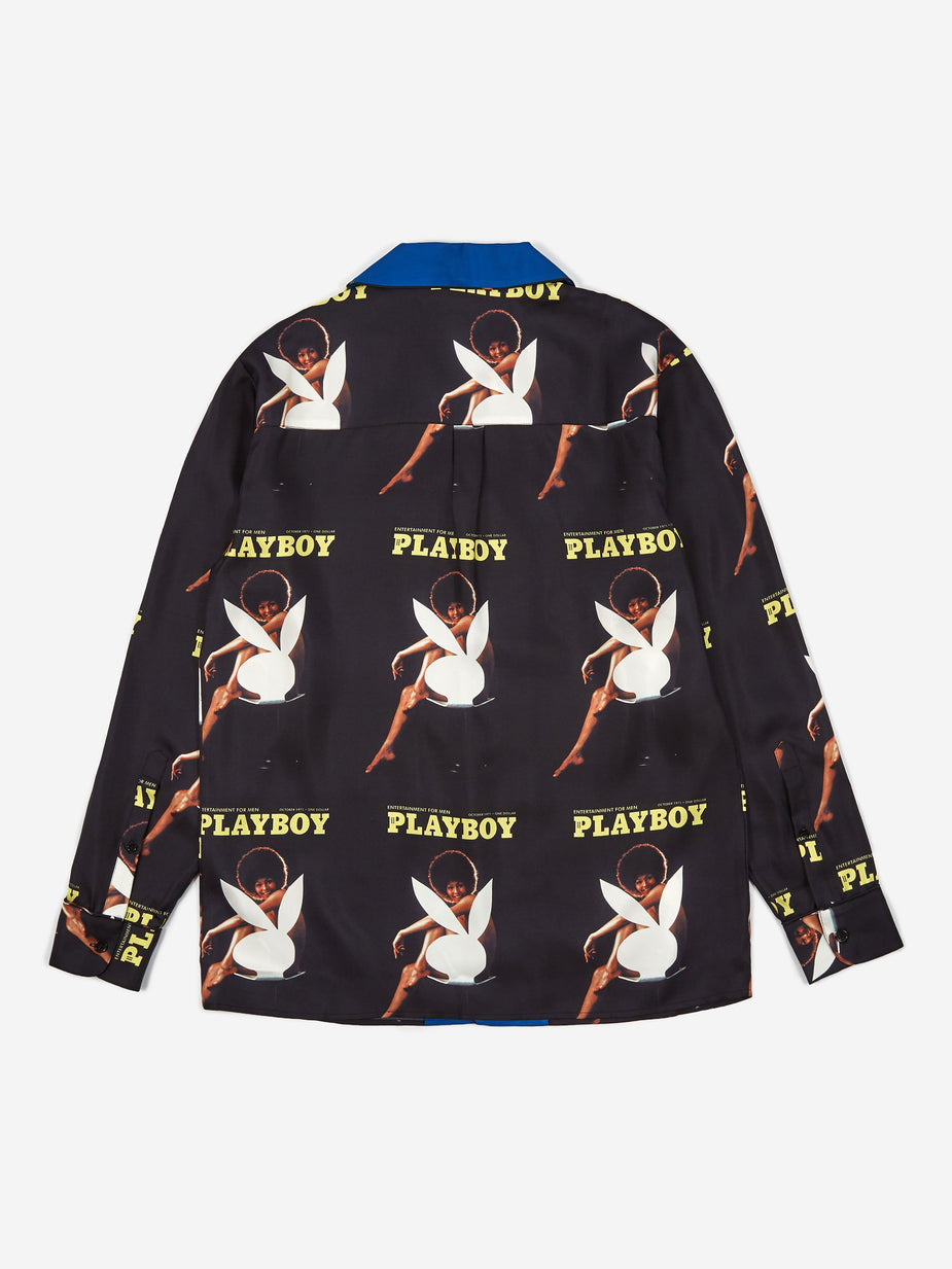 Soulland Soulland x Playboy Jean Silk Shirt - Navy - Blue