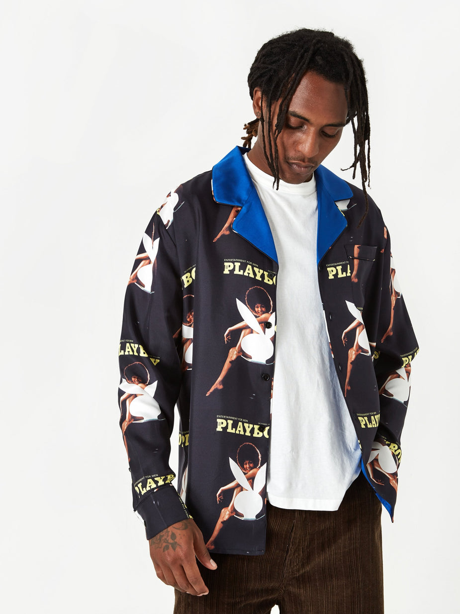 Soulland Soulland x Playboy Jean Silk Shirt - Navy - Blue