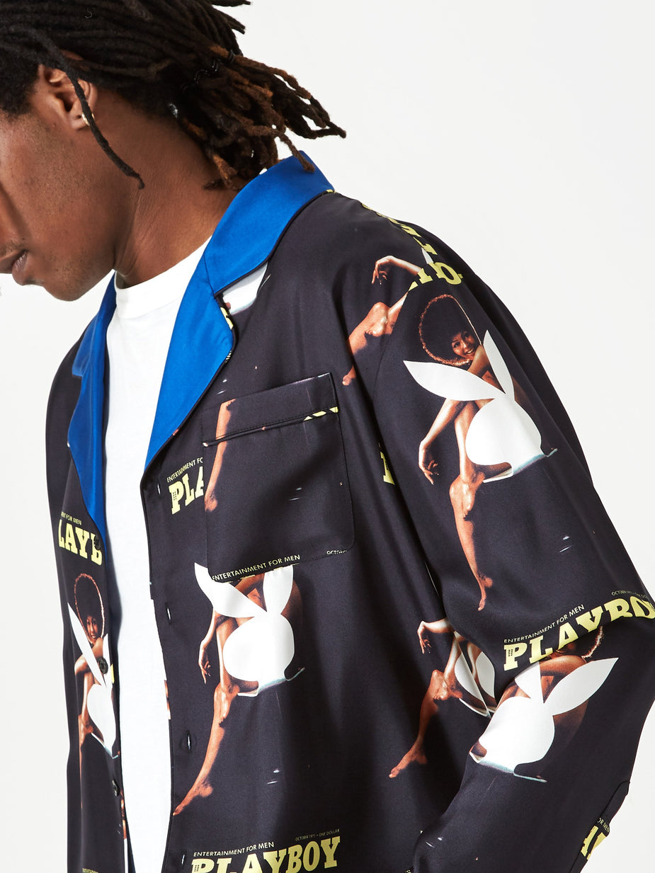 Soulland Soulland x Playboy Jean Silk Shirt - Navy - Blue