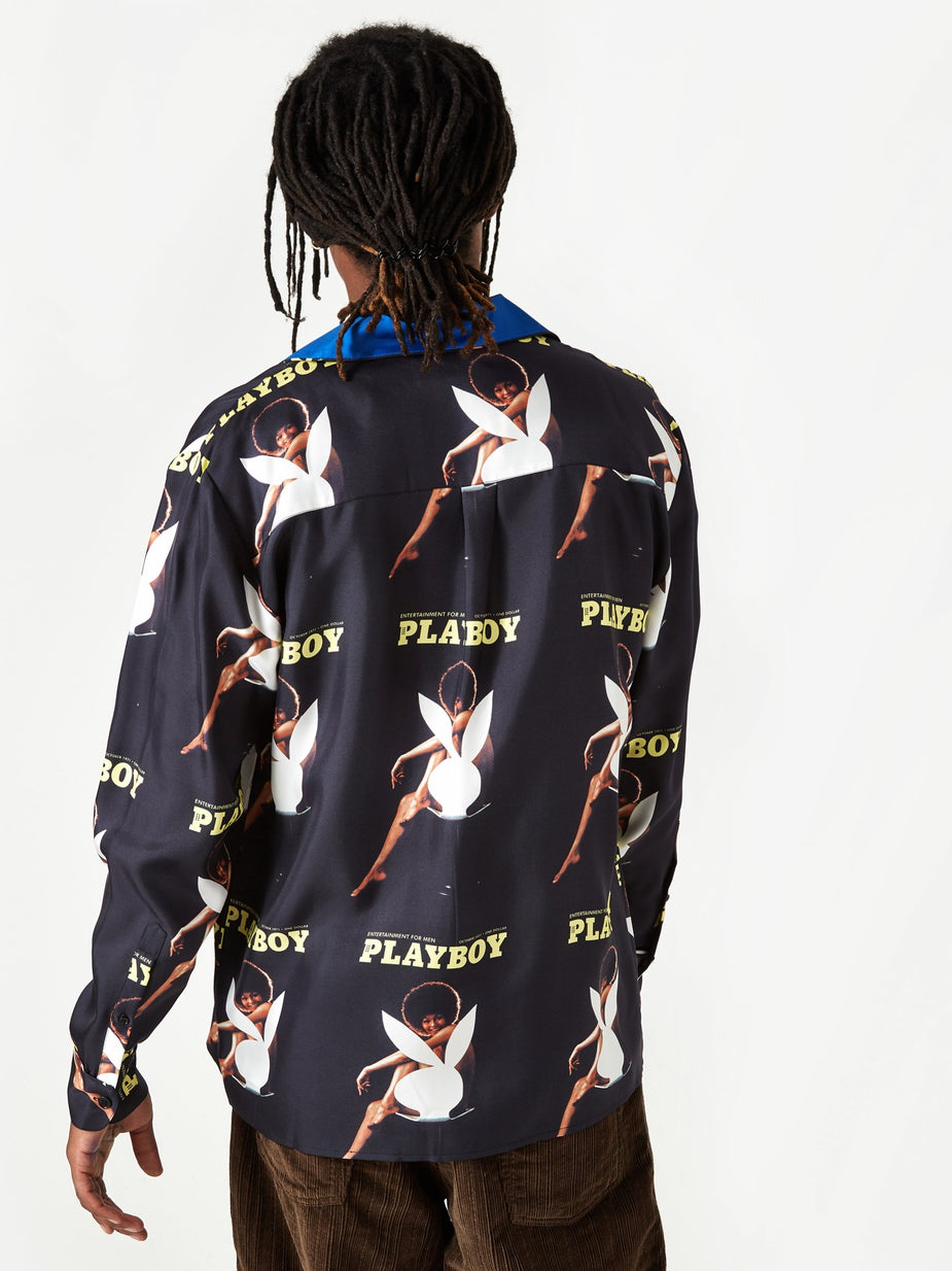 Soulland Soulland x Playboy Jean Silk Shirt - Navy - Blue