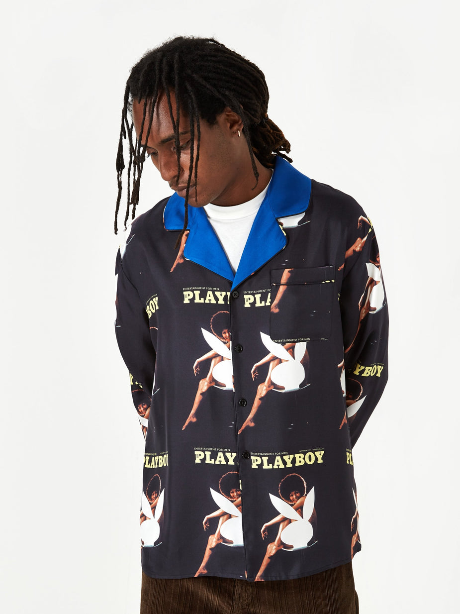 Soulland Soulland x Playboy Jean Silk Shirt - Navy - Blue