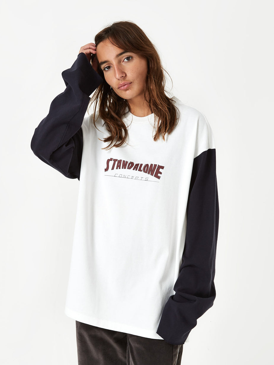 Stand Alone Stand Alone Contrast Longsleeve T-Shirt - White/Navy - White
