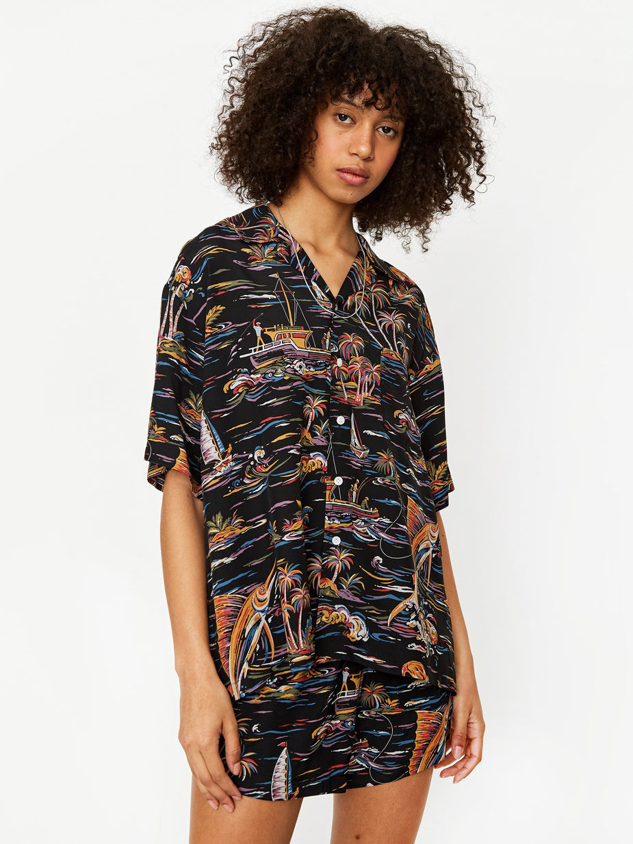 Stand Alone Stand Alone Open Collar Shirt - Black - Black