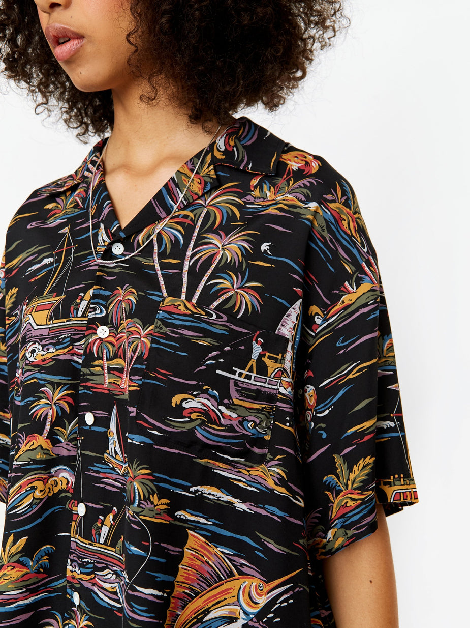Stand Alone Stand Alone Open Collar Shirt - Black - Black