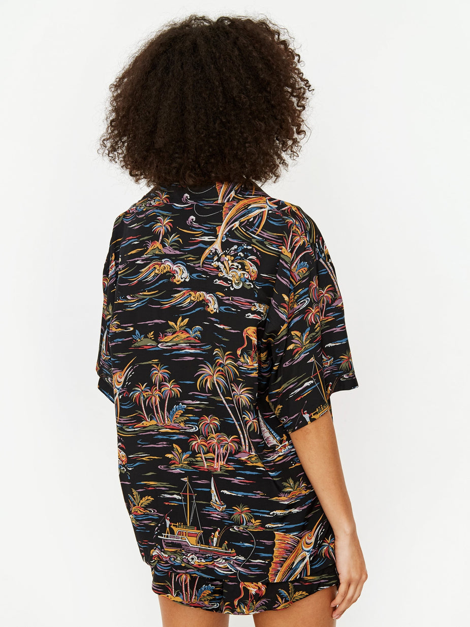 Stand Alone Stand Alone Open Collar Shirt - Black - Black