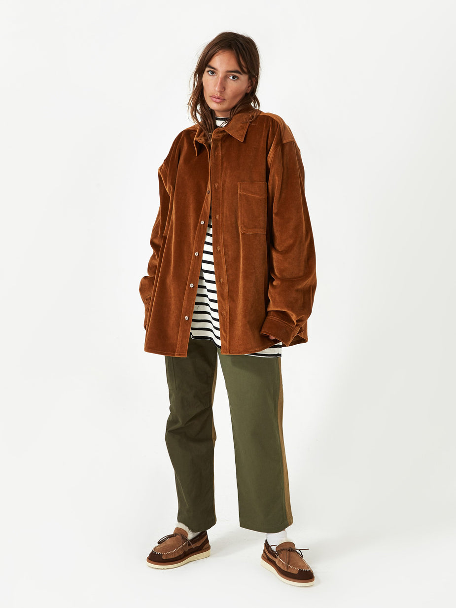 Stand Alone Stand Alone Velvet Loose Shirt - Brown - Brown