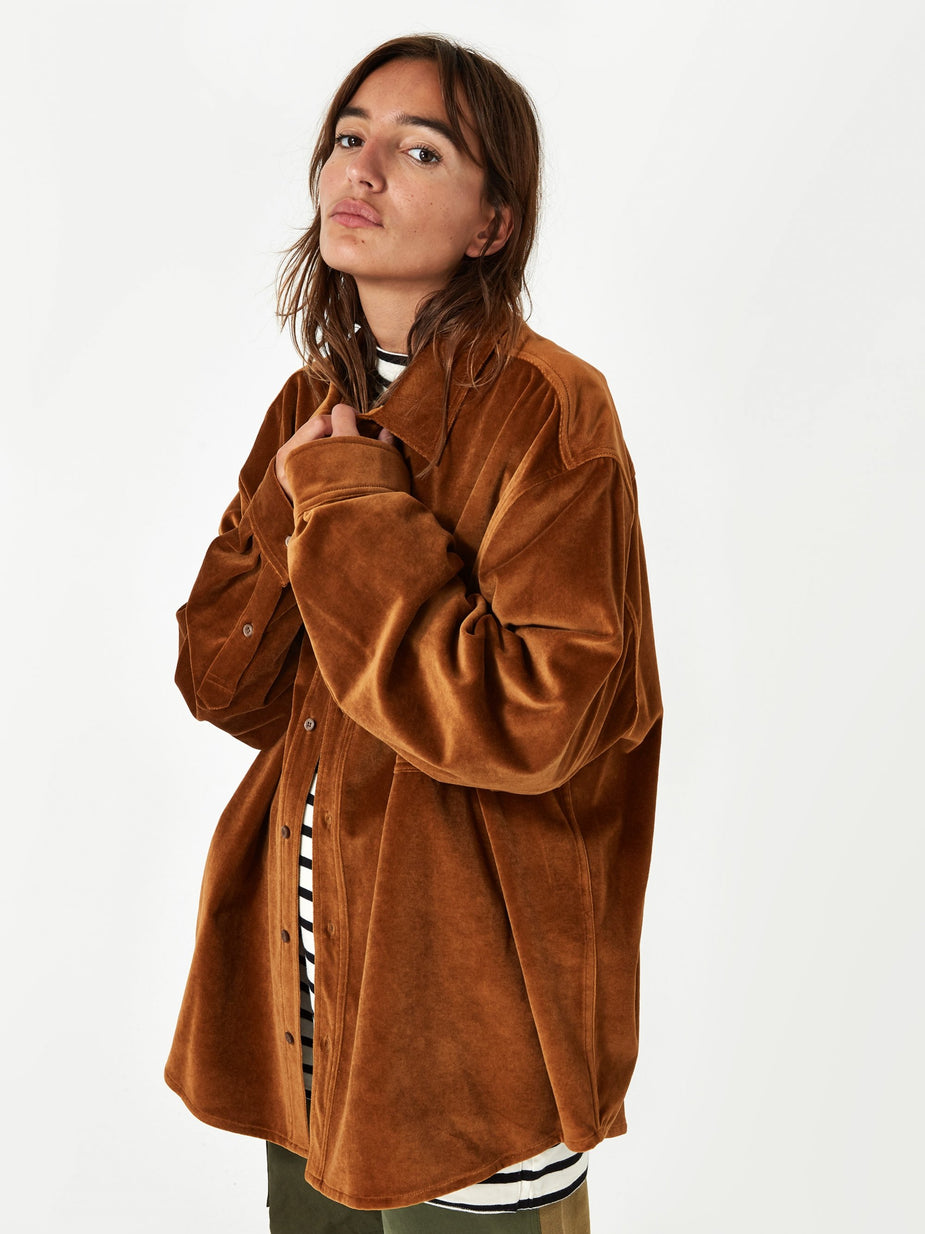 Stand Alone Stand Alone Velvet Loose Shirt - Brown - Brown