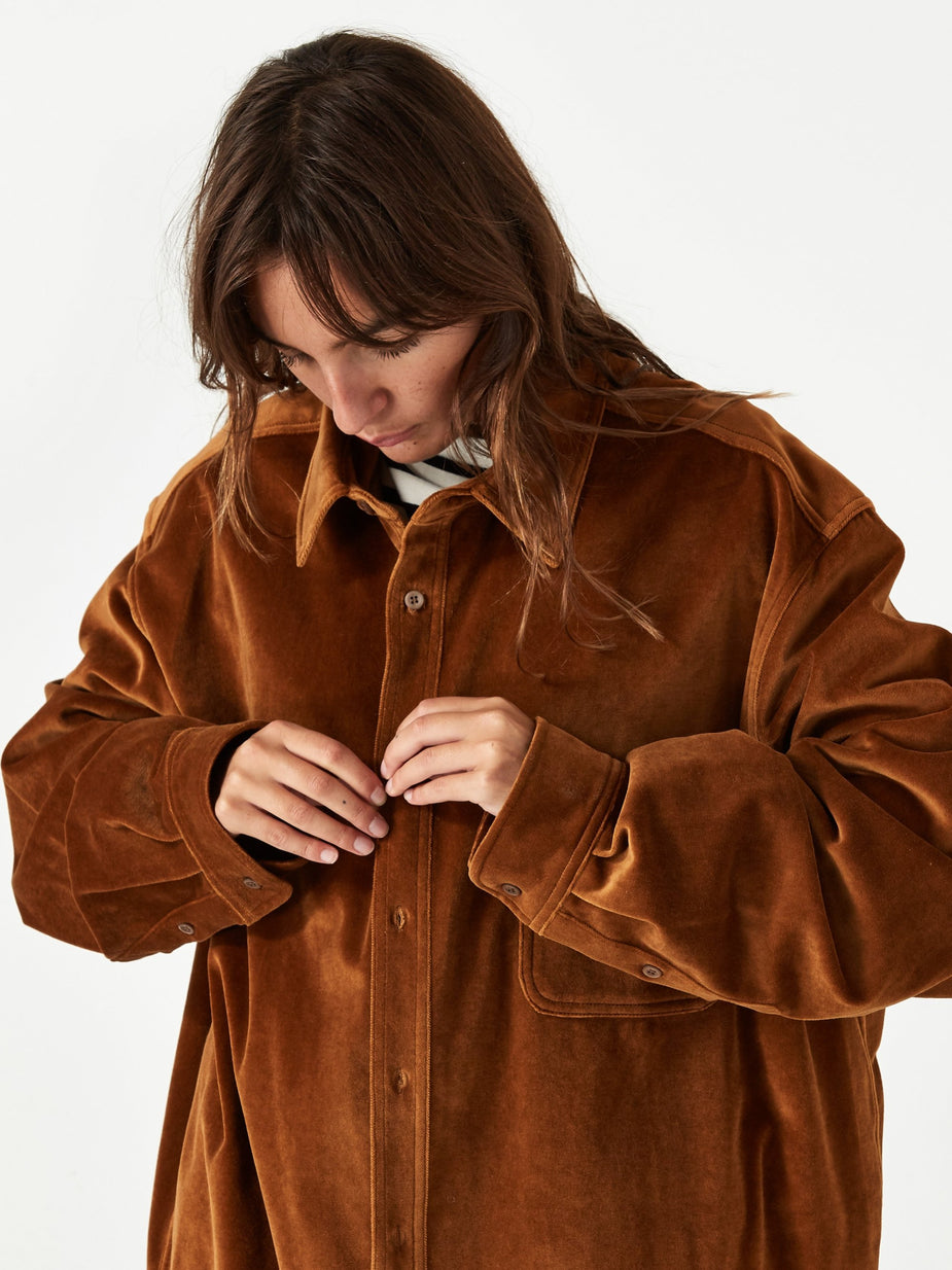 Stand Alone Stand Alone Velvet Loose Shirt - Brown - Brown
