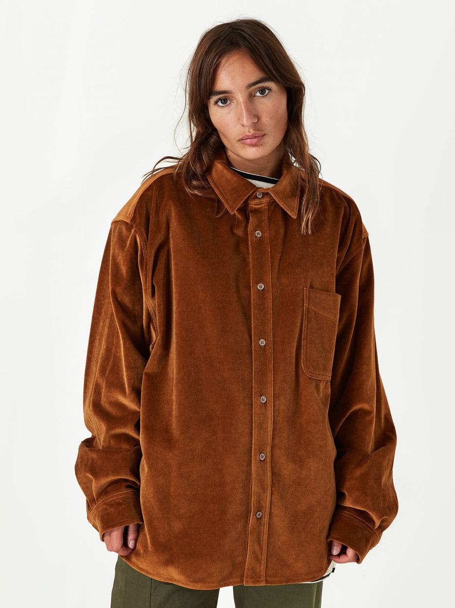 Stand Alone Stand Alone Velvet Loose Shirt - Brown - Brown