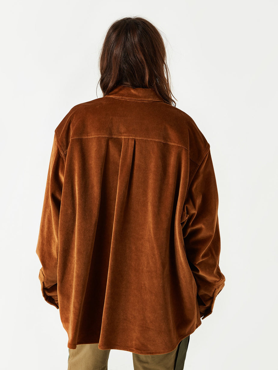 Stand Alone Stand Alone Velvet Loose Shirt - Brown - Brown