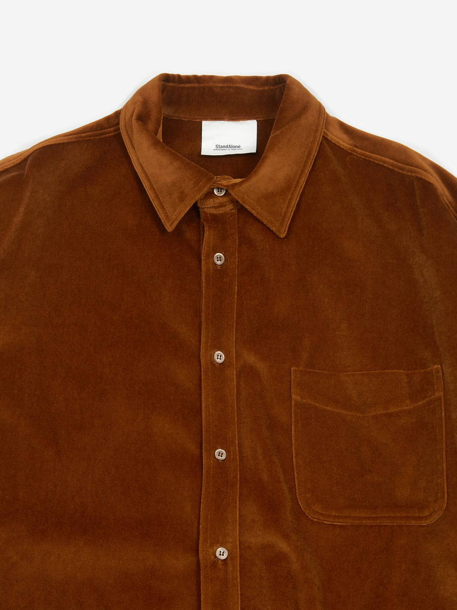Stand Alone Stand Alone Velvet Loose Shirt - Brown - Brown
