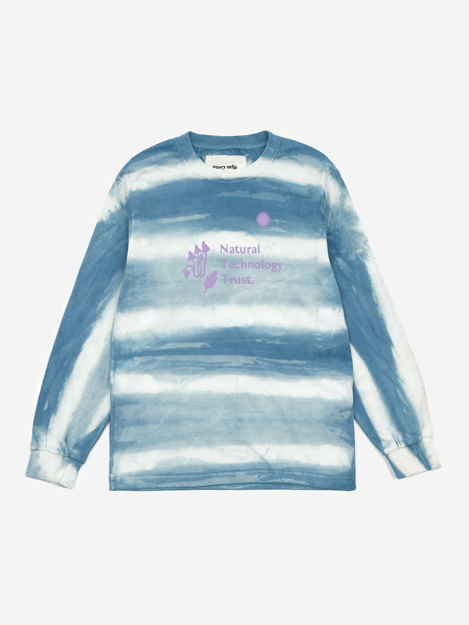 STORY mfg. STORY mfg. Grateful Longsleeve T-Shirt - Indigo Stripe. - Blue