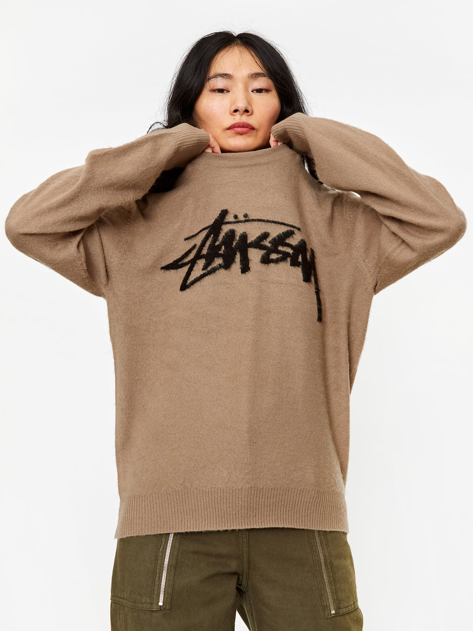 Stussy Stussy Brushed Out Logo Knit Jumper - Taupe - Neutrals
