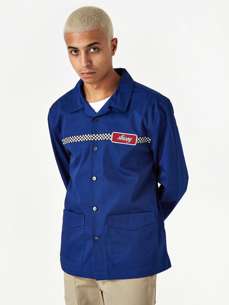 Stussy Stussy Checker Work Longsleeve Shirt - Blue - Blue