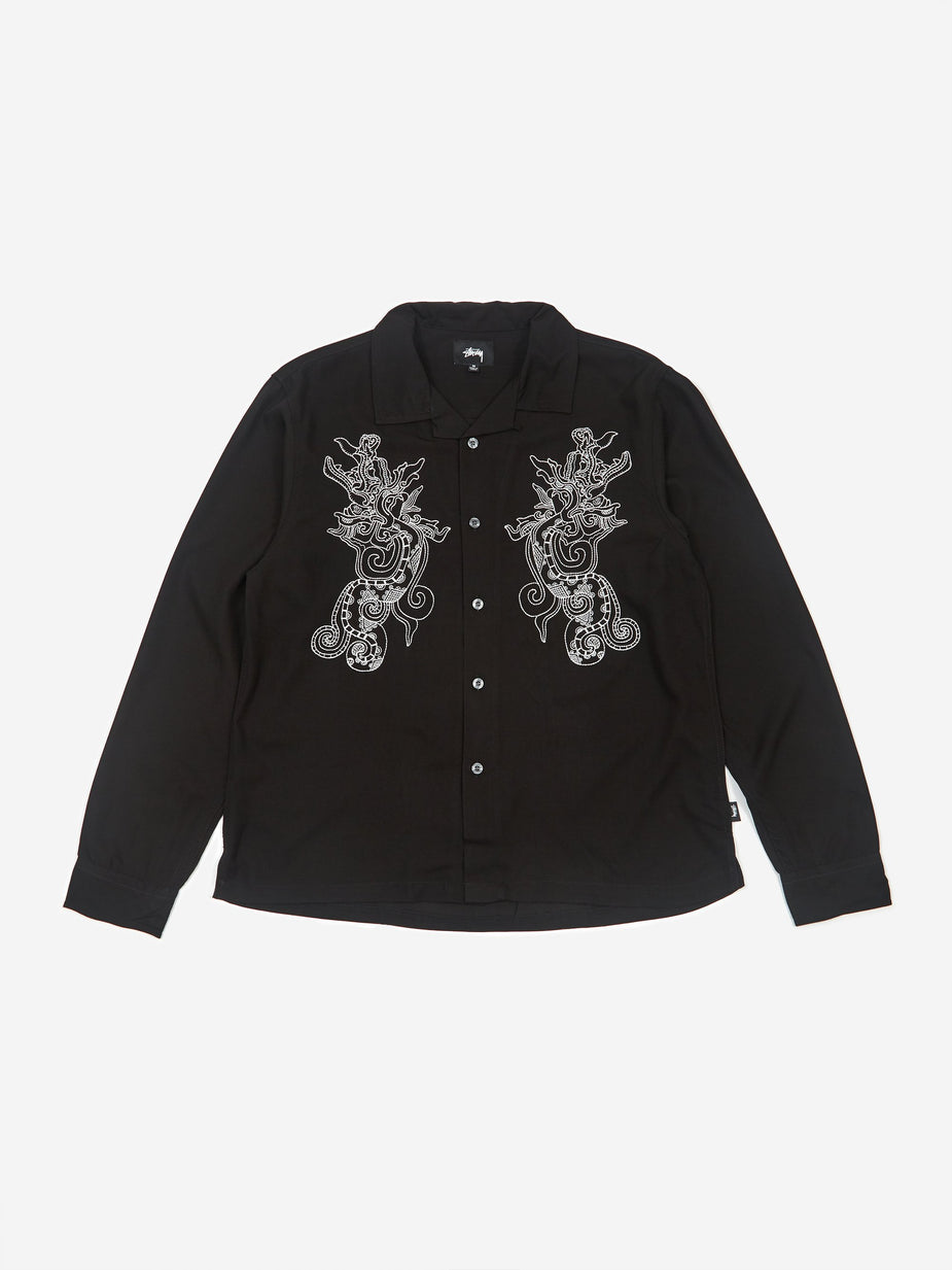 Stussy Stussy Embellished Dragon Longsleeve Shirt - Black - Black