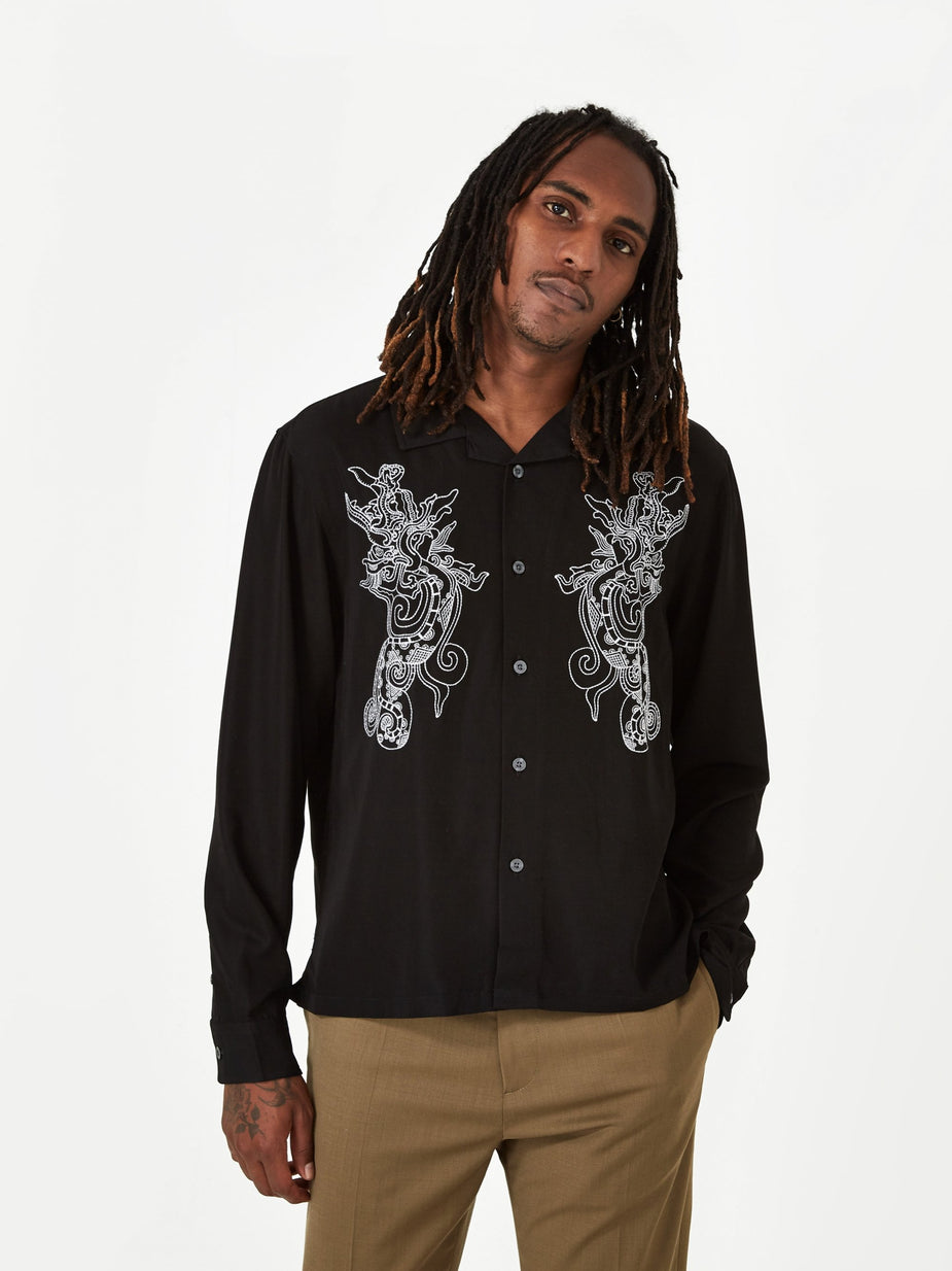 Stussy Stussy Embellished Dragon Longsleeve Shirt - Black - Black