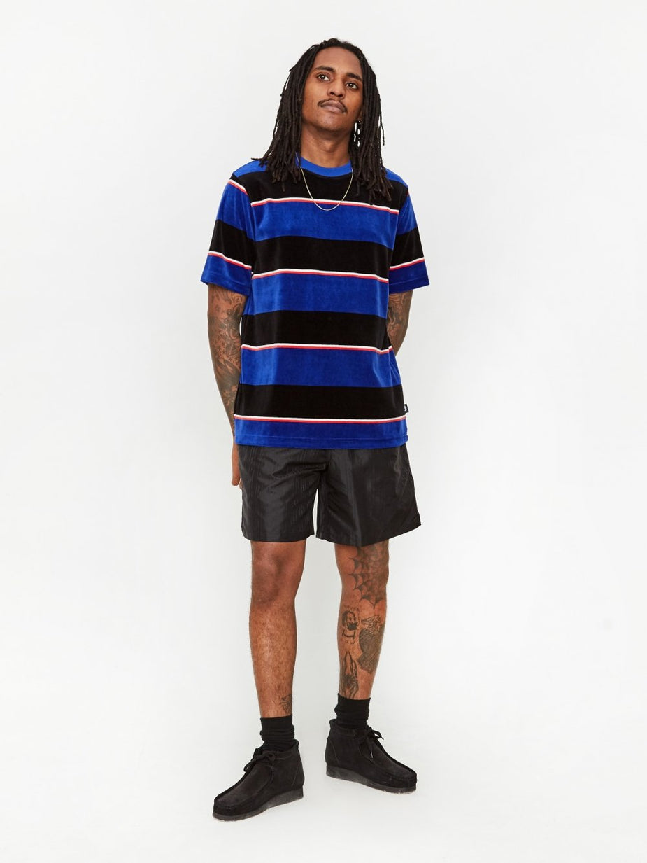 Stussy Stussy Velour Stripe Crewneck T-Shirt - Blue - Blue