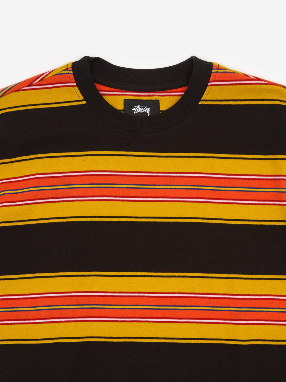 Stussy Stussy Multi Stripe Crewneck T-Shirt - Black - Black