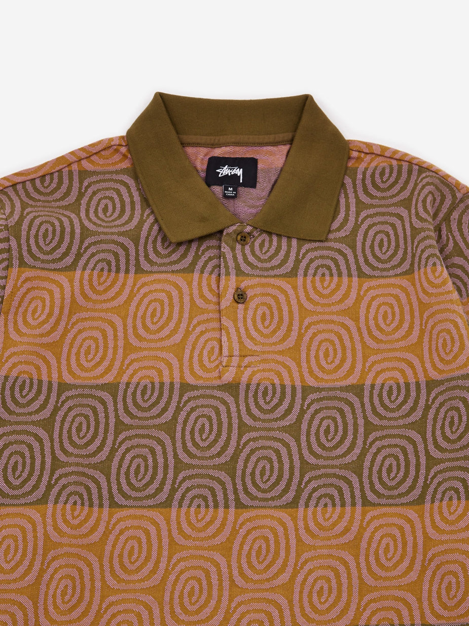 Stussy Stussy Swirl Stripe Longsleeve Polo - Olive - Green