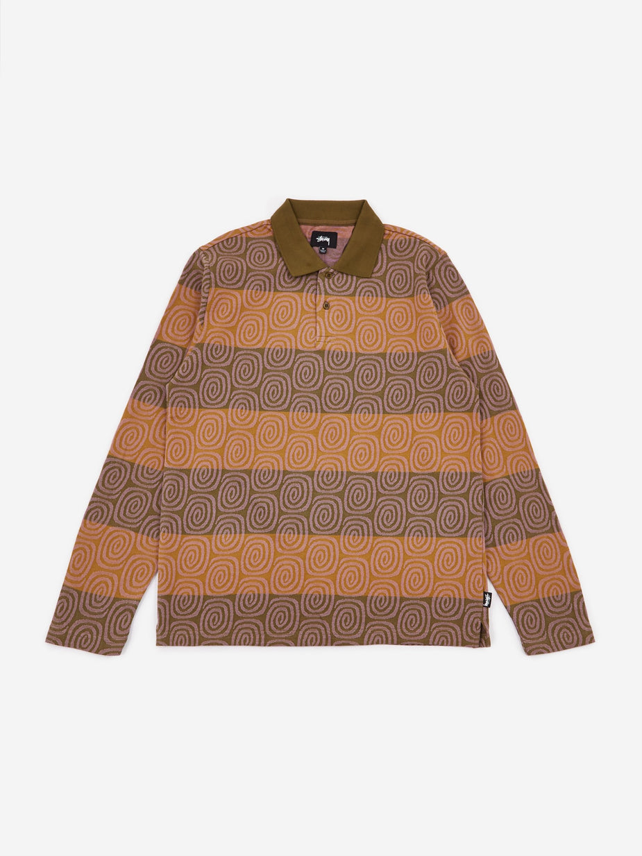 Stussy Stussy Swirl Stripe Longsleeve Polo - Olive - Green
