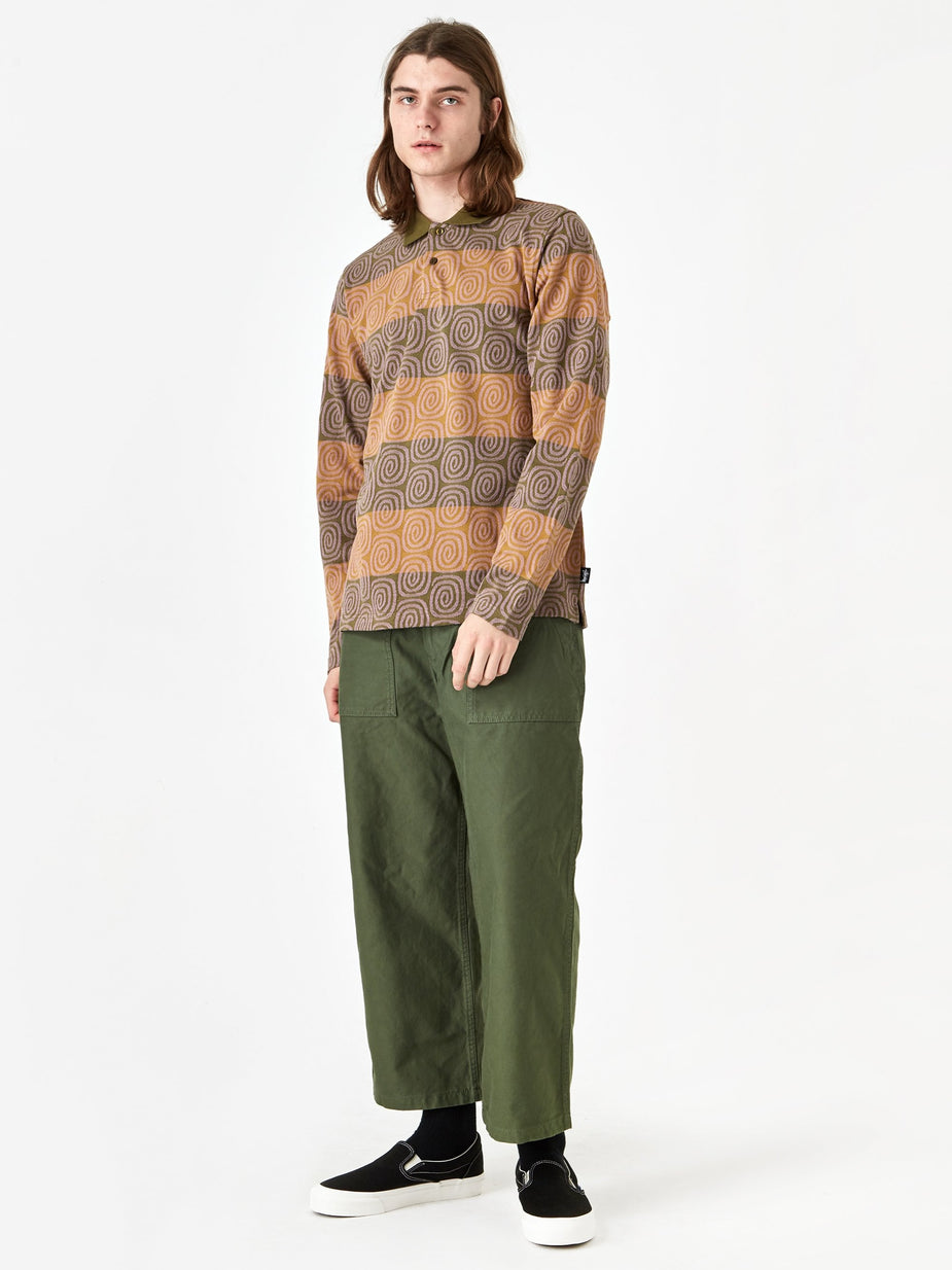 Stussy Stussy Swirl Stripe Longsleeve Polo - Olive - Green