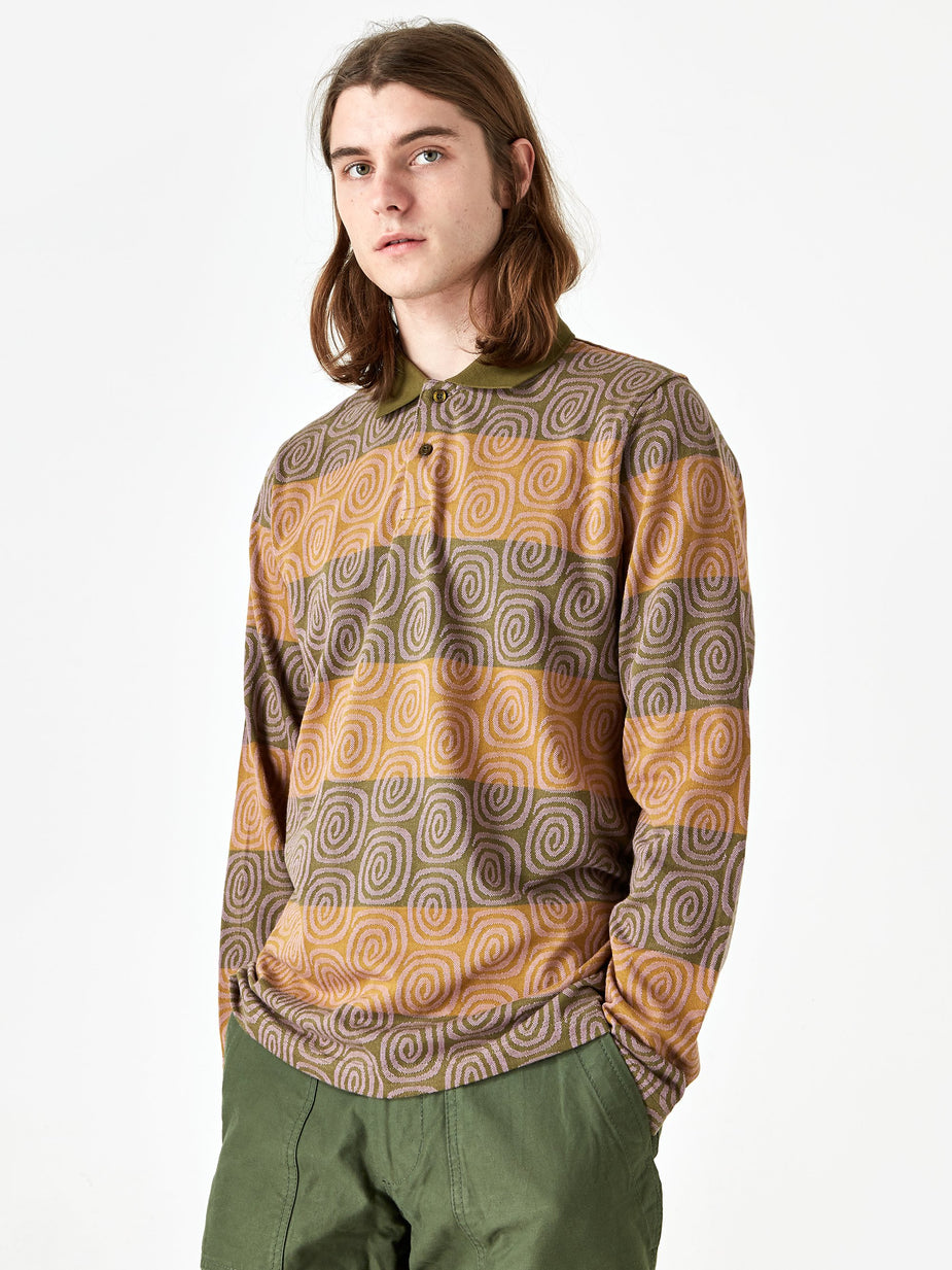 Stussy Stussy Swirl Stripe Longsleeve Polo - Olive - Green