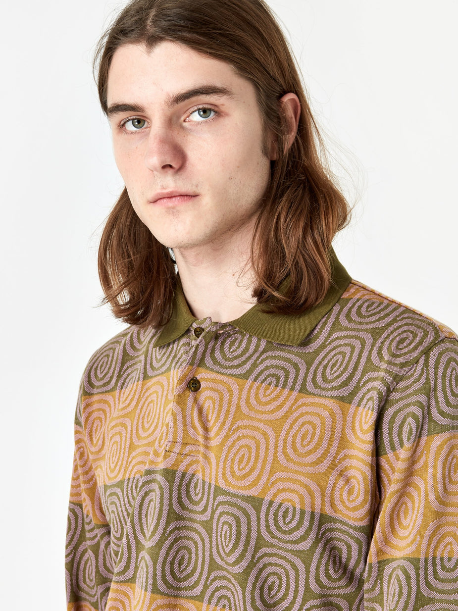 Stussy Stussy Swirl Stripe Longsleeve Polo - Olive - Green