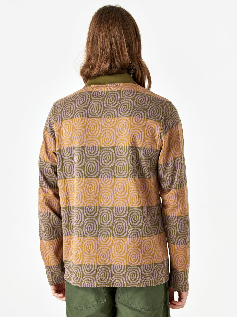 Stussy Stussy Swirl Stripe Longsleeve Polo - Olive - Green