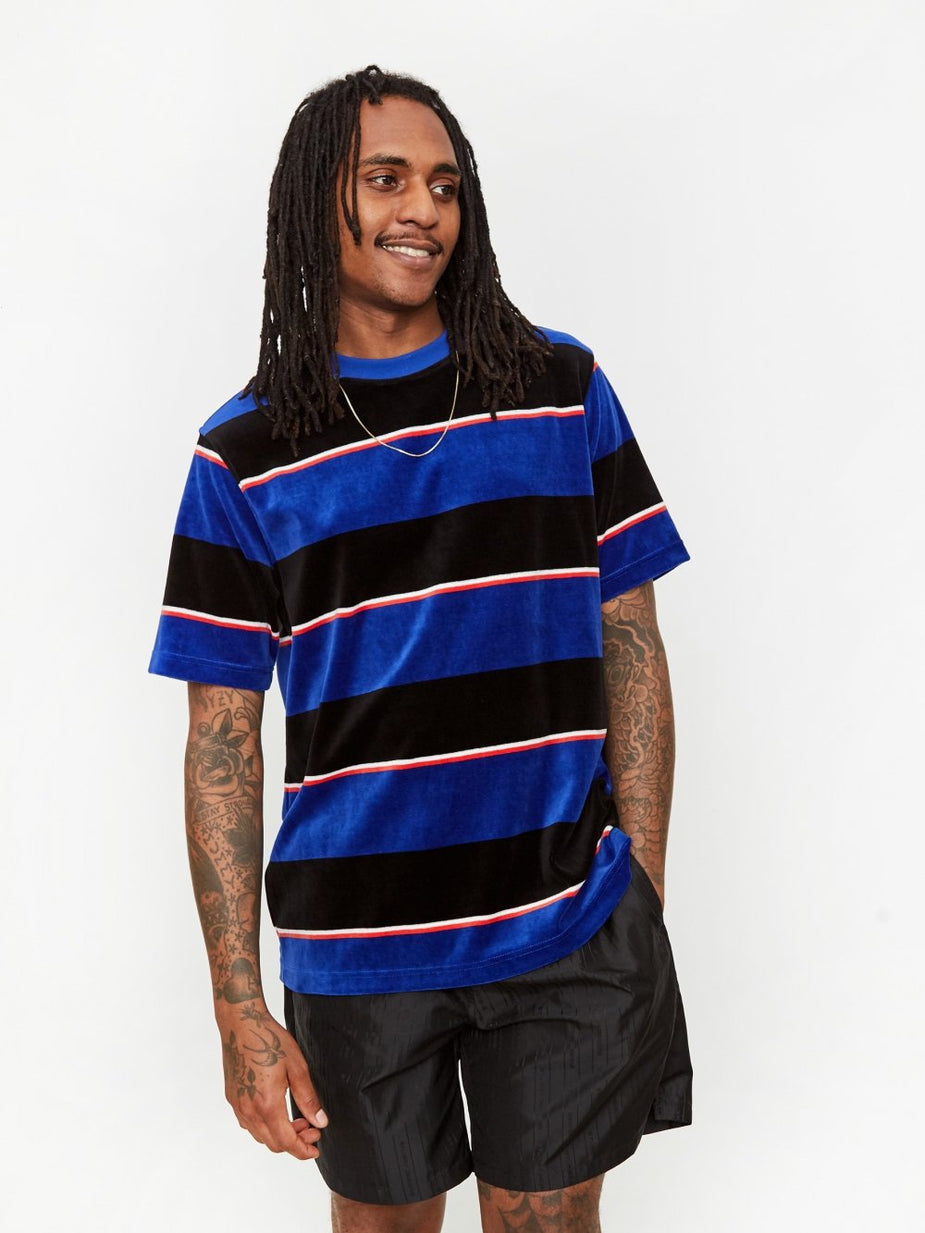 Stussy Stussy Velour Stripe Crewneck T-Shirt - Blue - Blue