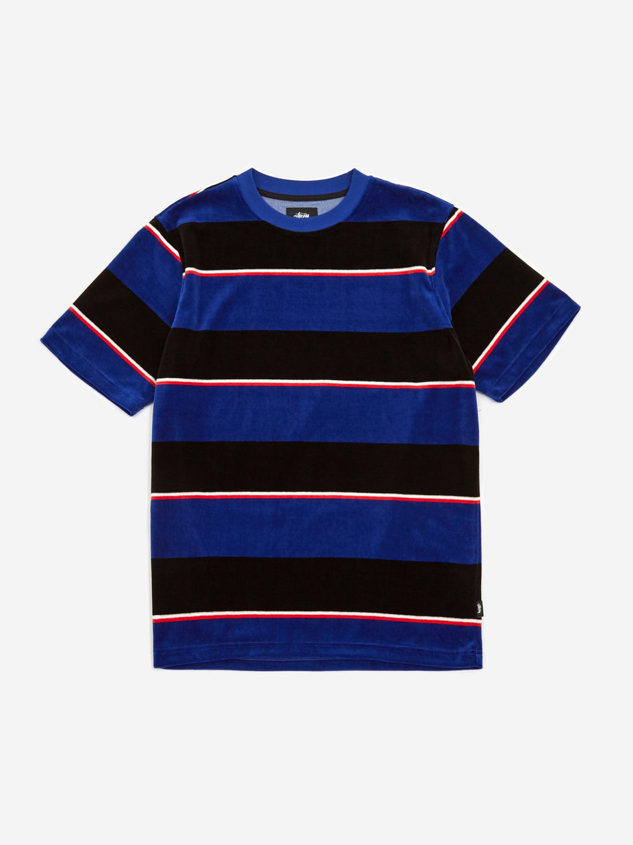 Stussy Stussy Velour Stripe Crewneck T-Shirt - Blue - Blue