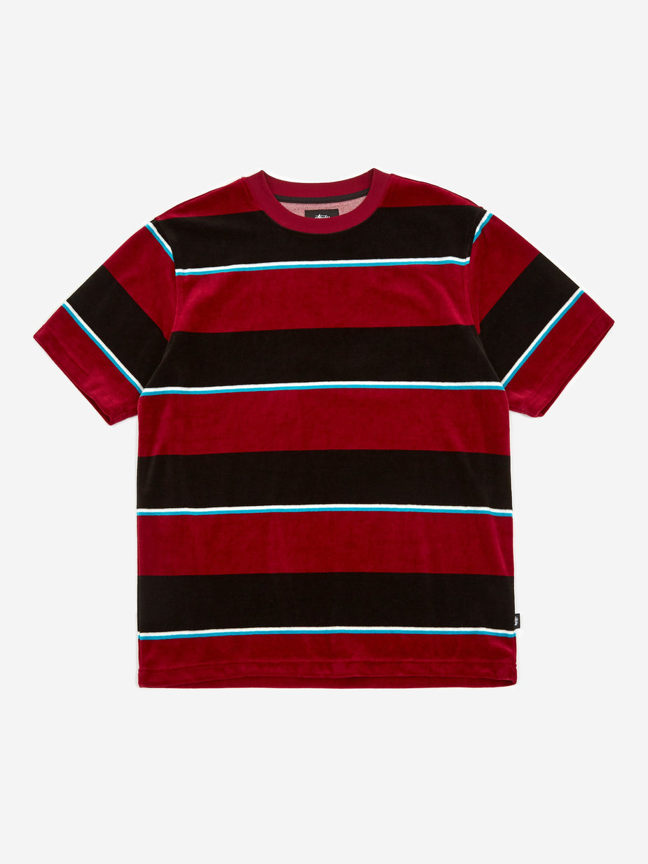 Stussy Stussy Velour Stripe Crewneck T-Shirt - Wine - Red