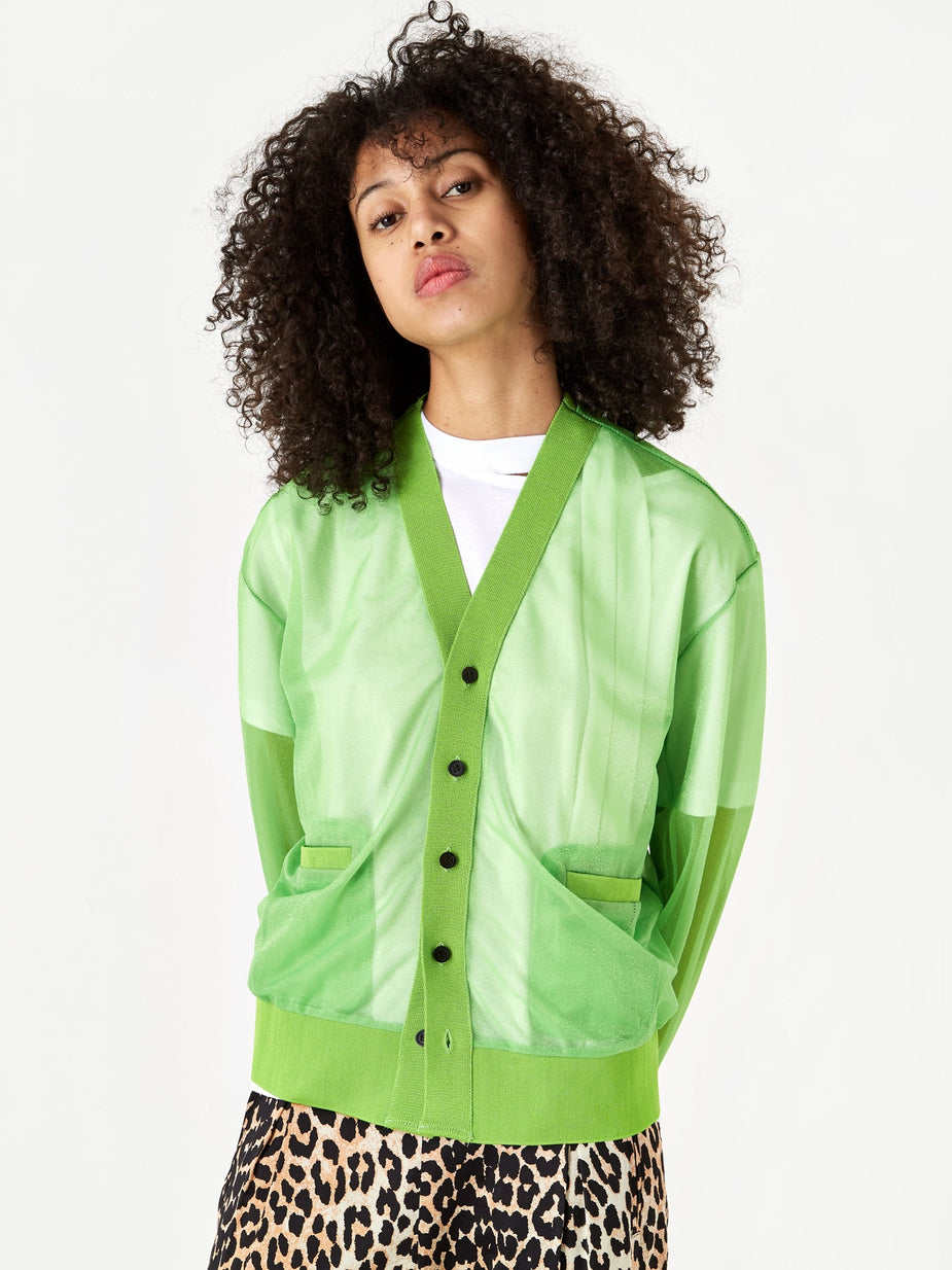 TOGA TOGA PULLA Shiny Jersey Cardigan - Light Green - Green