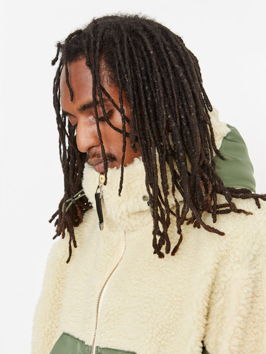 TOGA Virilis TOGA Virilis Fake Boa Hoody Pullover - Khaki - Green