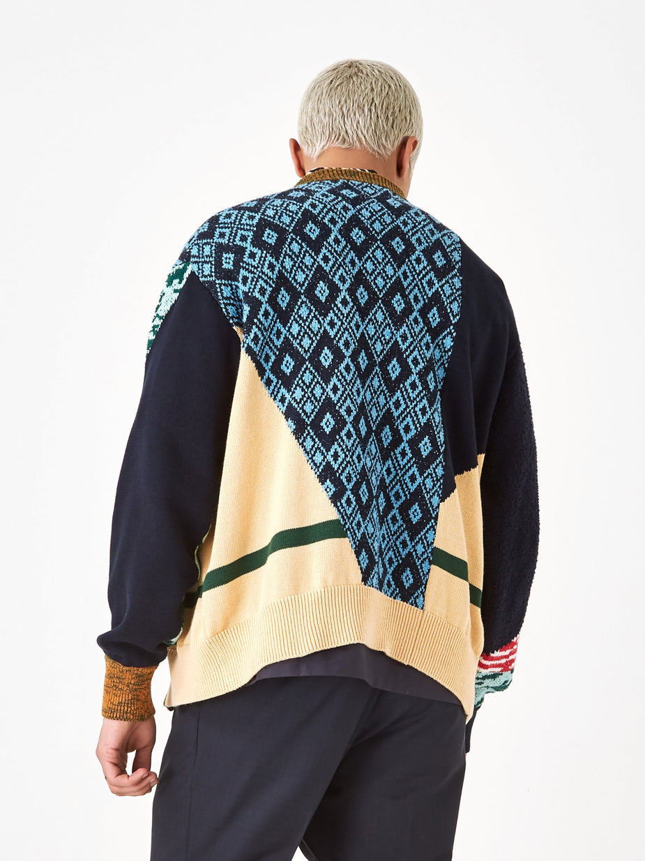 TOGA Virilis TOGA VIRILIS Jacquard Knit Cardigan - Blue - Blue
