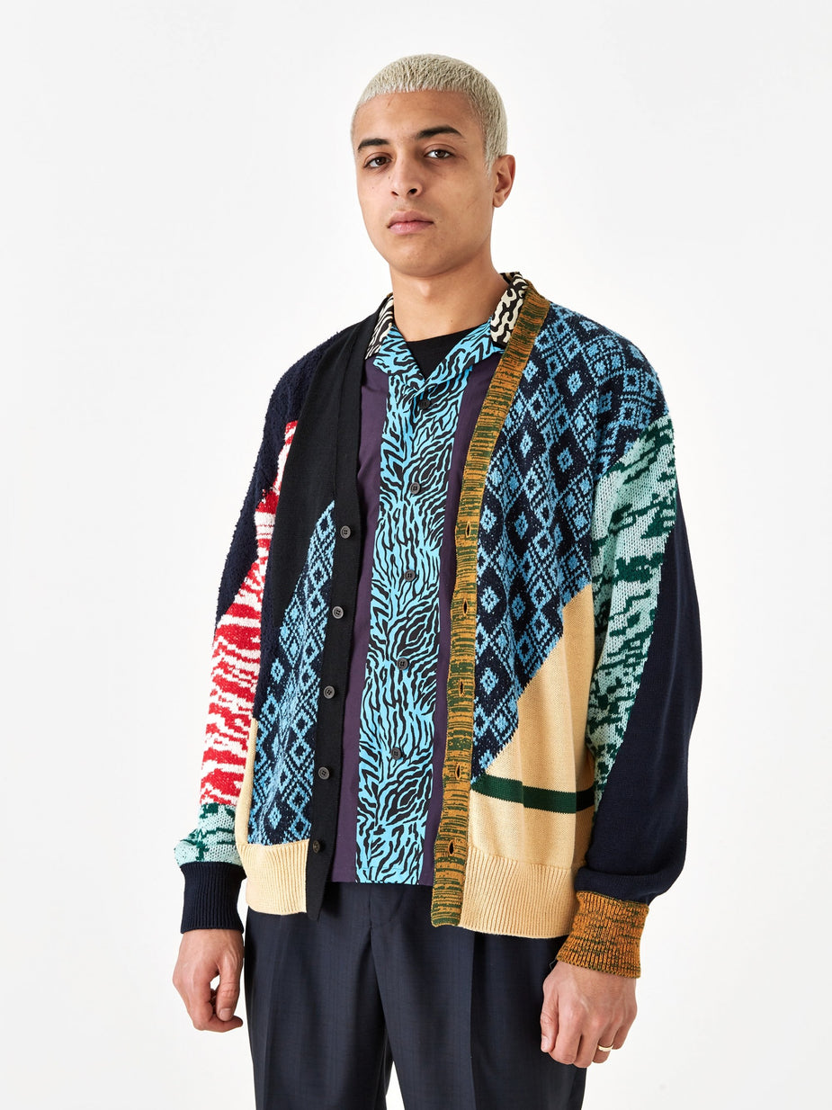 TOGA Virilis TOGA VIRILIS Jacquard Knit Cardigan - Blue - Blue