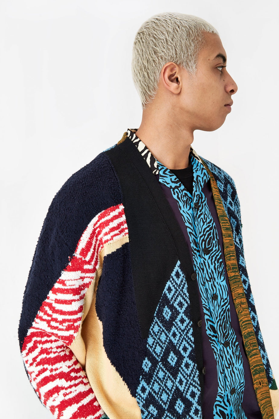 TOGA Virilis TOGA VIRILIS Jacquard Knit Cardigan - Blue - Blue