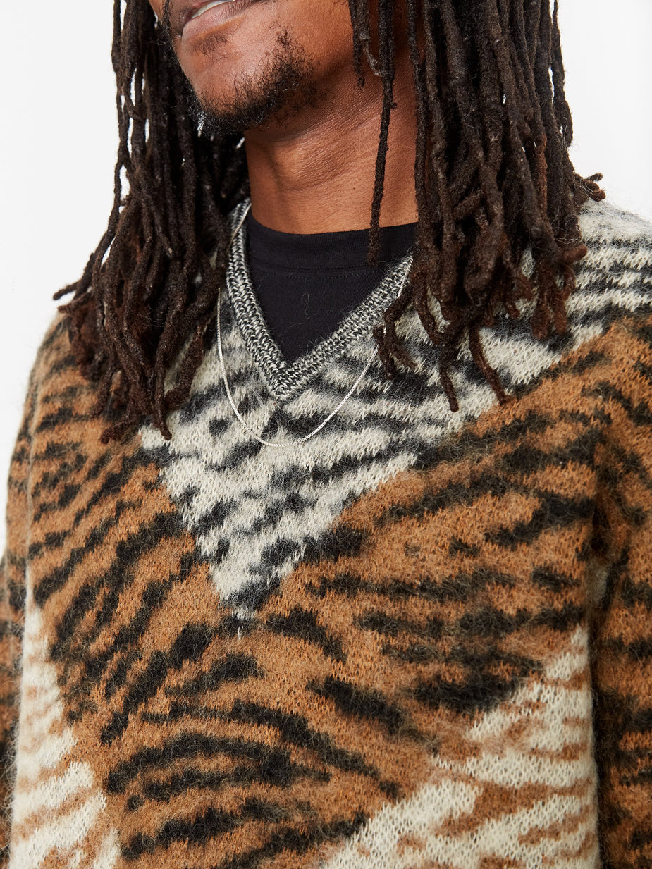 TOGA Virilis TOGA Virilis Mohair Jacquard Knit V-Neck - Camel - Neutrals