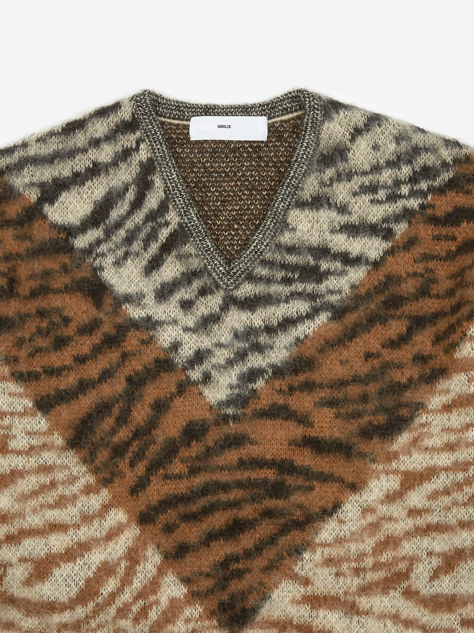 TOGA Virilis TOGA Virilis Mohair Jacquard Knit V-Neck - Camel - Neutrals