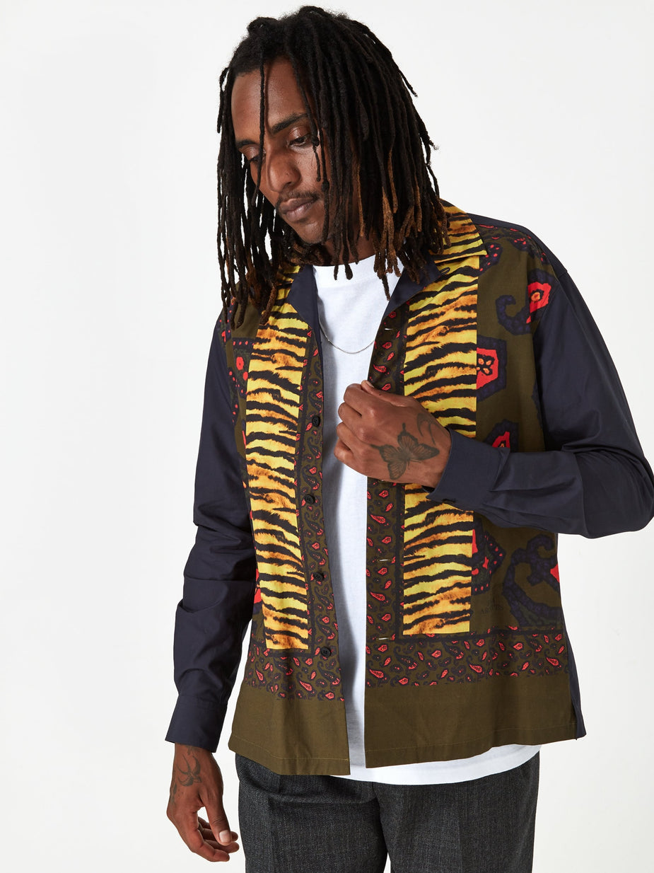 TOGA Virilis TOGA VIRILIS Panel Print Cotton Shirt - Navy - Blue