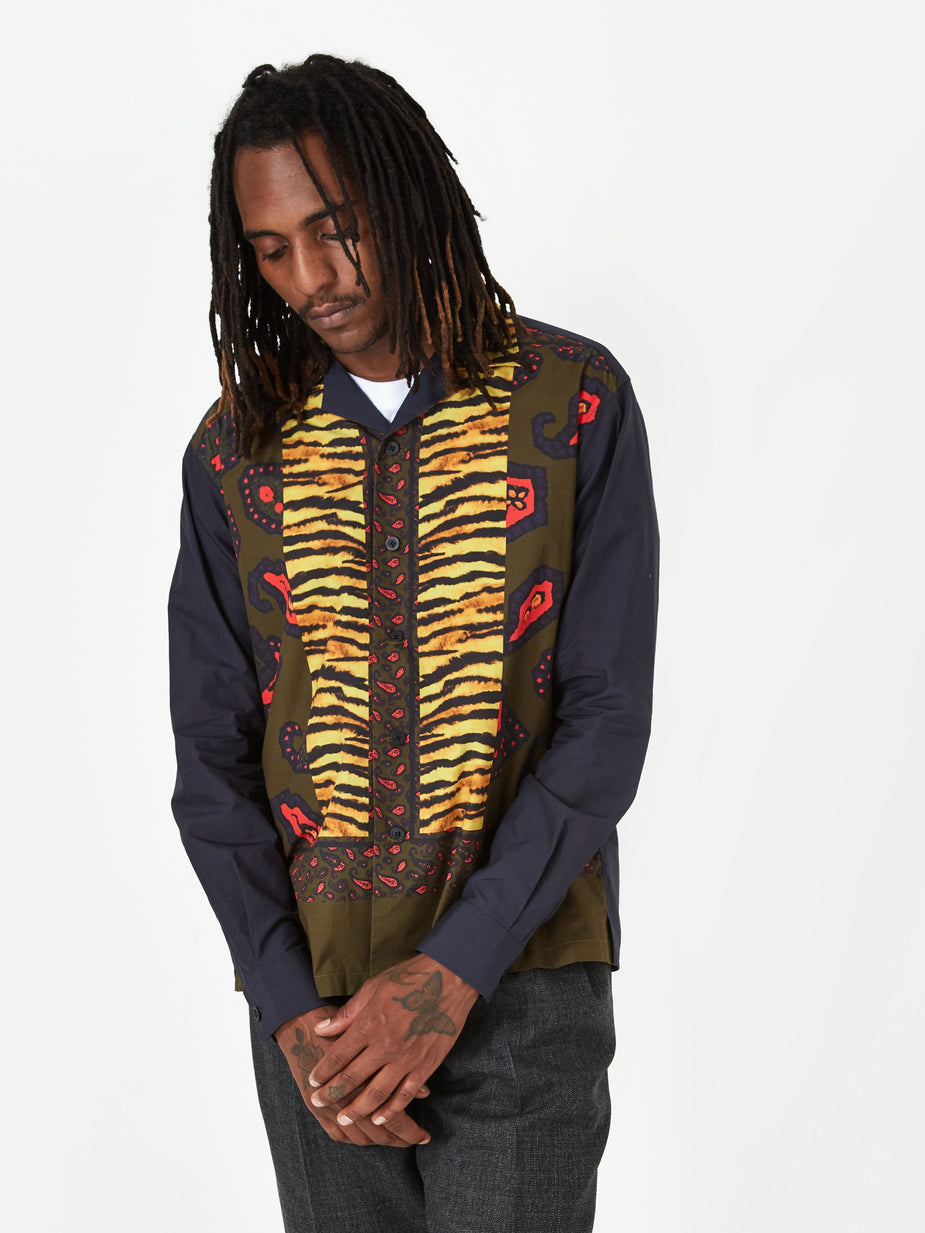 TOGA Virilis TOGA VIRILIS Panel Print Cotton Shirt - Navy - Blue