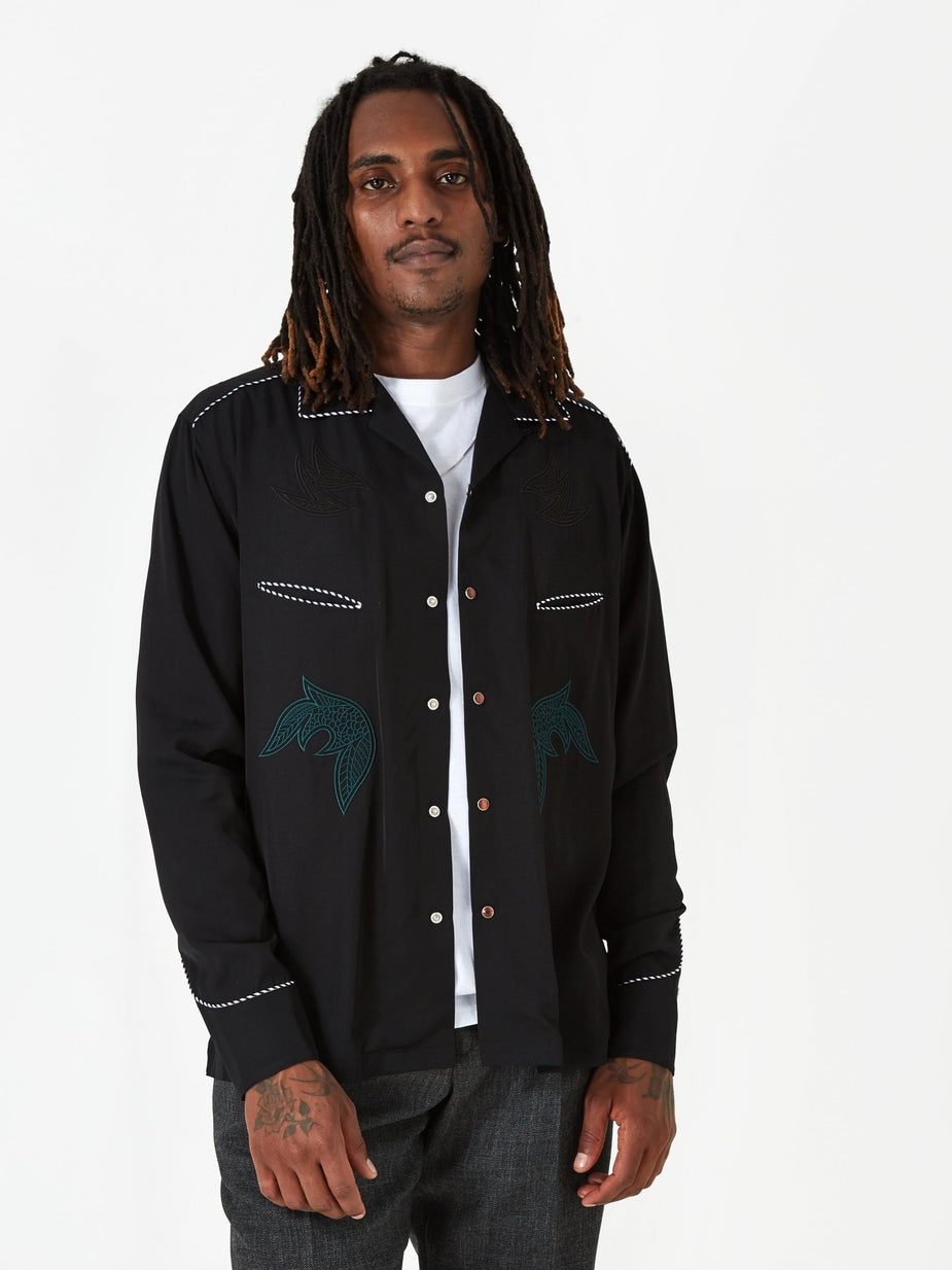 TOGA Virilis TOGA VIRILIS Rayon Gabardine Shirt - Black - Black