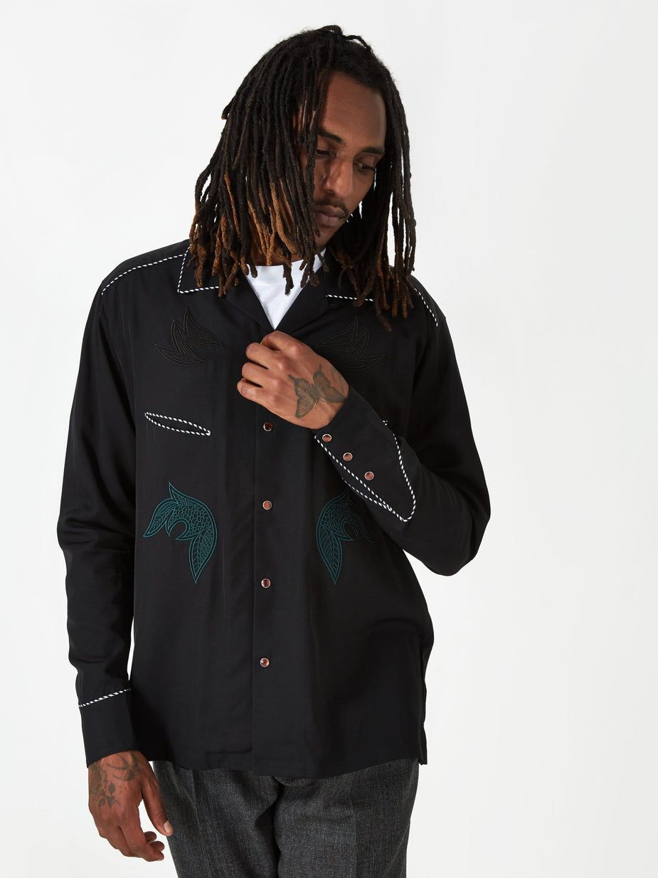 TOGA Virilis TOGA VIRILIS Rayon Gabardine Shirt - Black - Black