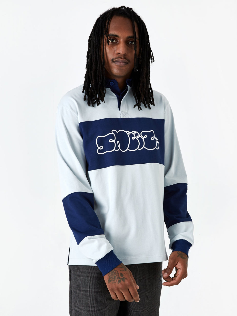 Très Bien Tres Bien x Sneeze Offset Rugby Shirt - Navy/Light Grey - Grey