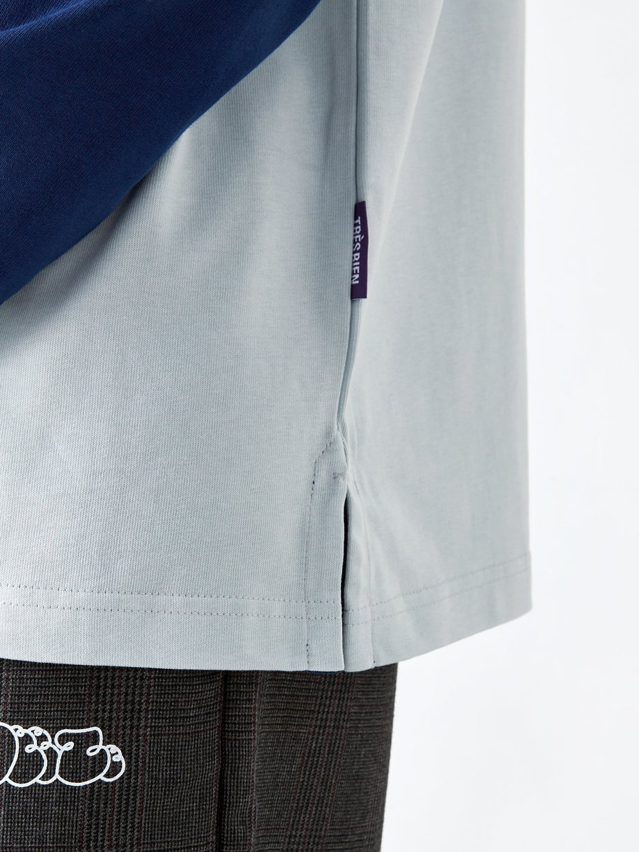 Très Bien Tres Bien x Sneeze Offset Rugby Shirt - Navy/Light Grey - Grey