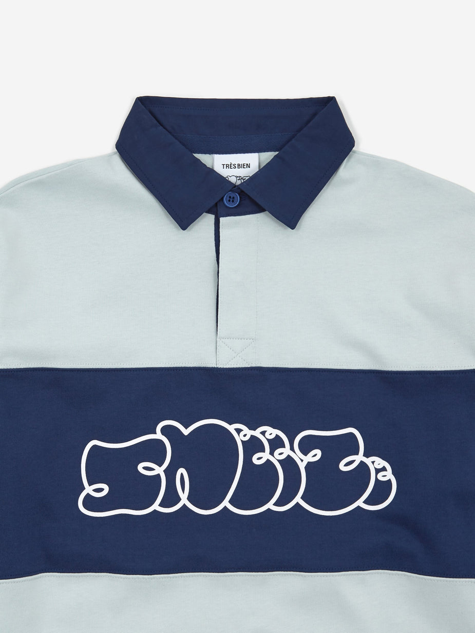 Très Bien Tres Bien x Sneeze Offset Rugby Shirt - Navy/Light Grey - Grey