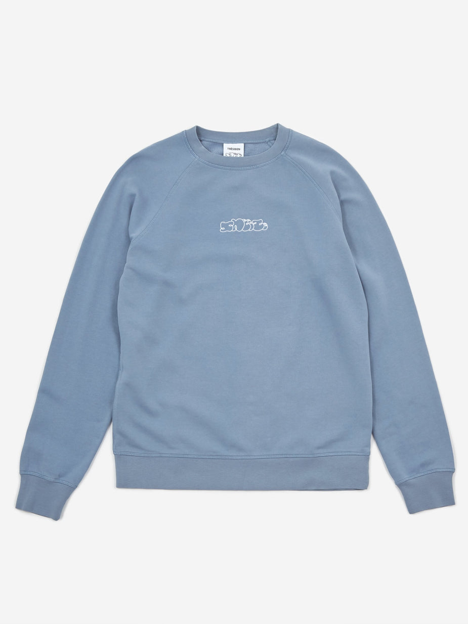 Très Bien Tres Bien x Sneeze Overdye Logo Crewneck Sweatshirt - Stone Blue - Blue