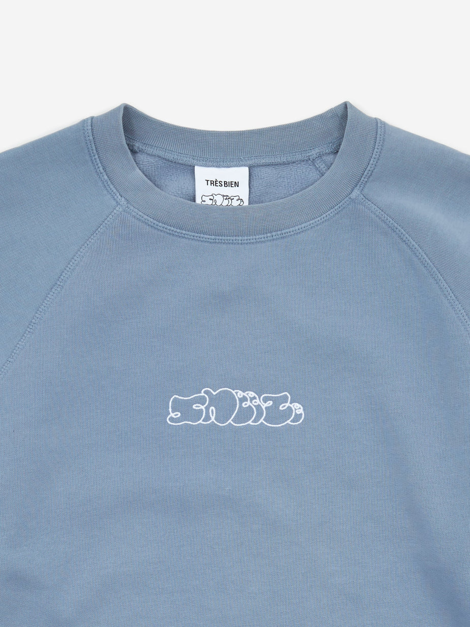 Très Bien Tres Bien x Sneeze Overdye Logo Crewneck Sweatshirt - Stone Blue - Blue